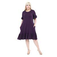 Melsay Butik Kolları Taş Baskılı Fırfırlı Kısa Kollu Mor Kadın Midi Elbise