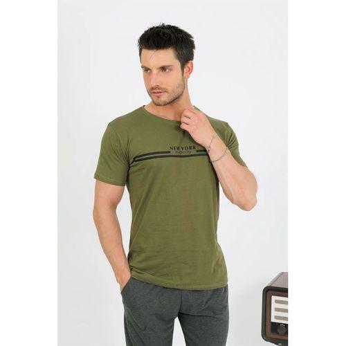 Erkek Pamuk Kısa Kol Pijama Takım Haki