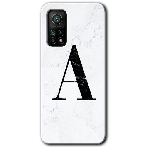 Xiaomi Mi 10T Pro Kılıf Baskılı Arka Kapak - Beyaz Mermer Desenli A Harfi +Tam Ekran Koruyucu