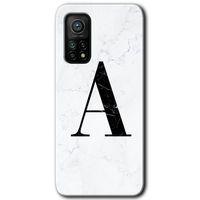 Xiaomi Mi 10T Pro Kılıf Baskılı Arka Kapak - Beyaz Mermer Desenli A Harfi +Tam Ekran Koruyucu