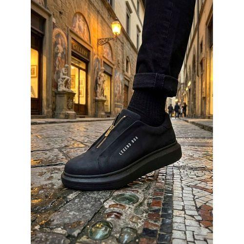 BA0310 BOA Kalın Yüksek Taban Fermuarlı Siyah Siyah Erkek Ayakkabı