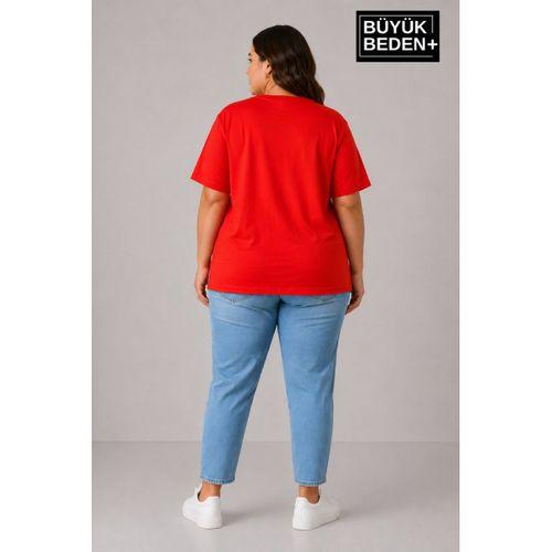 Süperlife Büyük Beden Kadın Bisiklet Yaka Yırtmaç Detaylı 3XL-6XL Tunik Tişört SPR26BTSK501