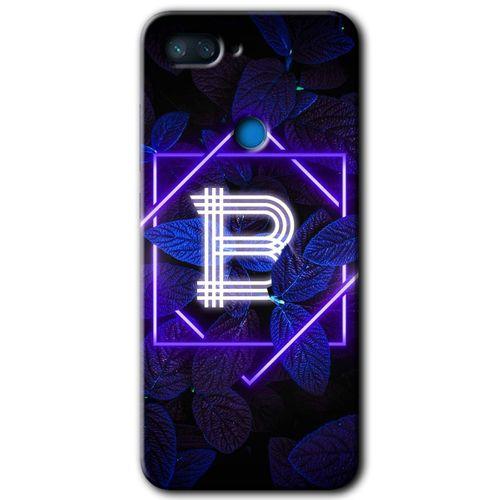 Xiaomi Mi 8 Lite Kılıf HD Desen Baskılı Arka Kapak - Dark Neon Yaprak B Harfi + Kırılmaz Cam