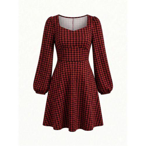 Kadın Uzun Kollu Kare Kalp Yakalı Mini Modal Elbise