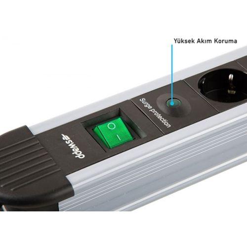 S-LINK Swapp SPGKS03, 3 Soket, Akım Korumalı Priz, 1.5Mt Kablo, 900 Joule (Gri) %100 Bakır