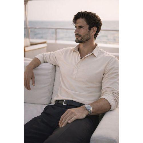 Yarım Pat Yakalı York Pamuk Kumaşlı Uzun Kollu Erkek Gömlek - Bej