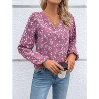 Kadın Uzun Kollu V Yakalı çiçek Desenli Modal Bluz