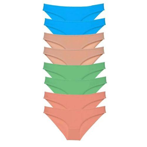 8 Adet Süper Eko Set Likralı Kadın Slip Külot Ten Pudra Yeşil Mavi