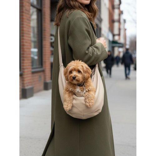 Ekru Güderi Dokulu Köpek Taşıma Çantası – Emniyet Kemerli