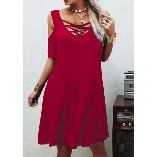 Dekolteli Bağcık Detay Viskon Kumaş Elbise