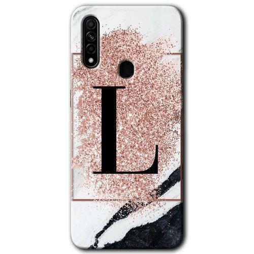 Oppo A31 Kılıf Kapak - Pembe Mermer Desenli L Harfi +Hayalet Ekran Yandan Gözükmez