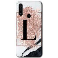 Oppo A31 Kılıf Kapak - Pembe Mermer Desenli L Harfi +Hayalet Ekran Yandan Gözükmez