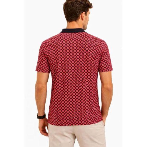 Erkek Pike Kumaş Polo Yaka Desenli Tişört Kısa Kol Yazlık T-Shirt - Kırmızı