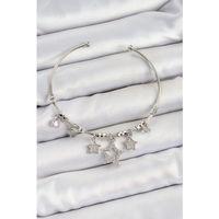 Pirinç Zirkon Taşlı Yıldız Model Gümüş Renk Charm Bileklik