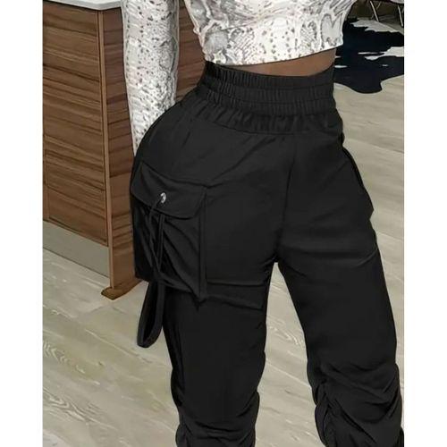 Kadın Yüksek Bel Beli Lastikli Kargo Cep Detaylı Gabardin Pantolon