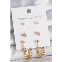 Pirinç Gold Renk Zirkon Taşlı Sallantılı Pul Model 3 Çift Kadın Küpe Seti