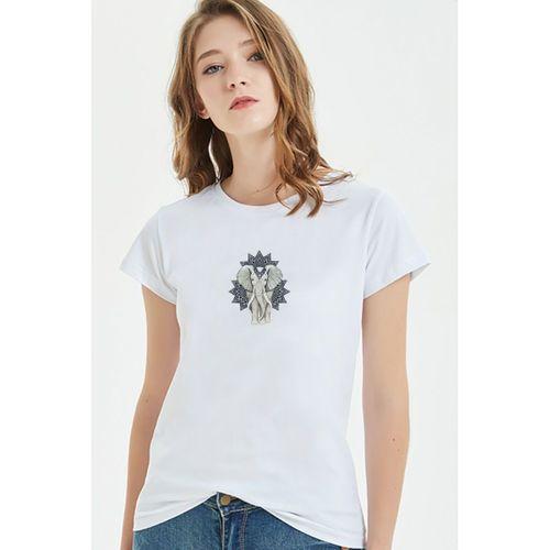 Zentangle Elephants Etnik Desenli Fil Baskılı Beyaz Kadın Tshirt