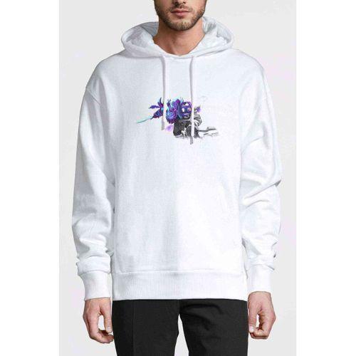 Rikimaru Baskılı Beyaz Erkek Kapşonlu Sweatshirt