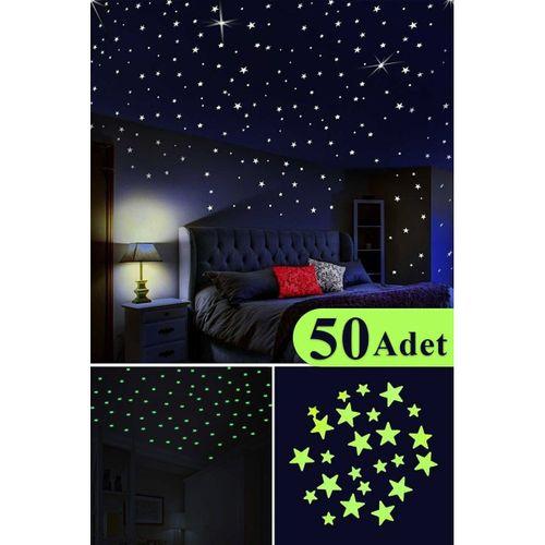 50 Adet Karanlıkta Parlayan Fosforlu Ay Ve Yıldız Tasarımlı Dekoratif Sticker