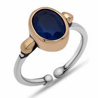 Gümüş Lacivert Taşlı Ayarlanabilir Otantik Kadın Yüzük