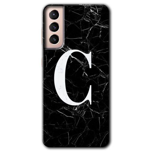 Galaxy S21 Plus Kılıf HD Desen Baskılı Arka Kapak - Siyah Mermer Desenli C Harfi