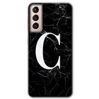 Galaxy S21 Plus Kılıf HD Desen Baskılı Arka Kapak - Siyah Mermer Desenli C Harfi