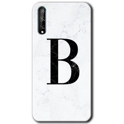 Huawei P Smart S Kılıf Baskılı Kapak - Beyaz Mermer Desenli B Harfi +Tam Kaplayan Mat Seramik