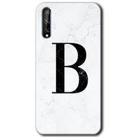 Huawei P Smart S Kılıf Baskılı Kapak - Beyaz Mermer Desenli B Harfi +Tam Kaplayan Mat Seramik