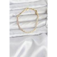 Pembe ve Beyaz Zirkon Taşlı Gold Renk Su Yolu Kadın Bileklik