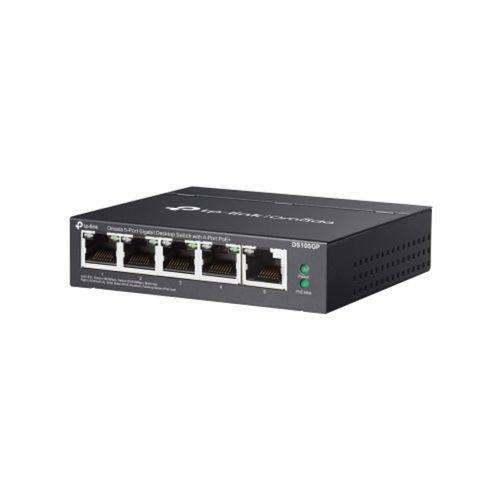 OMADA DS105GP, 5 Port Gigabit,  4 Port Gigabit PoE+, 65W, Yönetilemez, Masaüstü/Vesa Metal Kasa Sessiz Switch