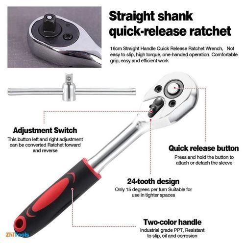 ZHLTOOLS 46 Parça Soket Seti, 1/4 inç Tahrik Cırcır Soket Anahtarı Sürücü Uçları Metrik Set