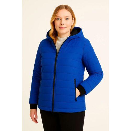 Şişme Kapüşonlu Fermuarlı Mont Su Itici Kapitone Astarlı Kumaş Cepli Kışlık Rahat Kalıp - Saks Mavisi