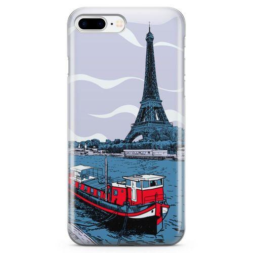 Apple iPhone 8 Plus Kılıf Eyfel Seine Nehri Arka Kapak Koruma Desenli Full Koruyucu