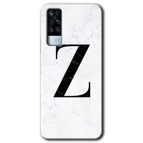 Vivo Y31 2021 Kılıf HD Desen Baskılı Arka Kapak + Temperli Cam - Beyaz Mermer Desenli Z Harfi