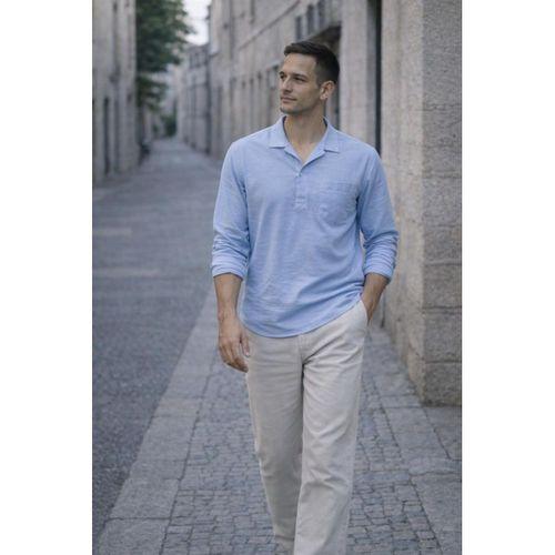 Sartre Apaş Yaka Tek Cepli İnce Modal Kumaş Uzun Kollu Yazlık Gömlek - Soğuk Mavi