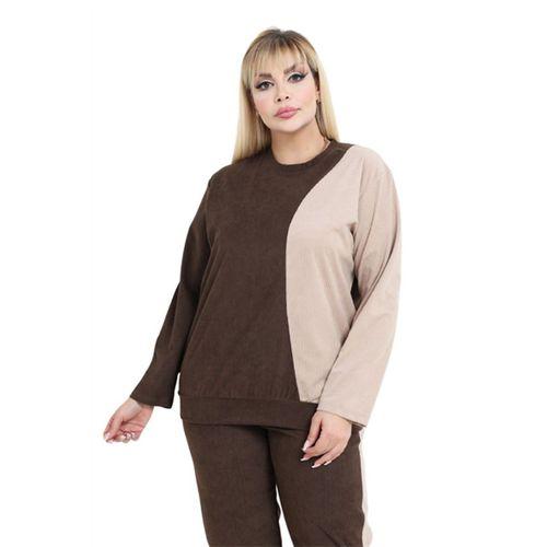 Melsay Butik Acı Kahve Ekru Fitilli Kadife Yarım Garni Kadın Eşofman Takımı