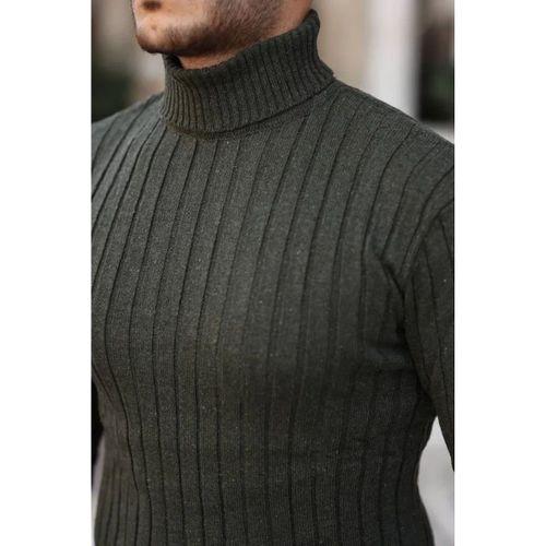 Erkek Balıkçı Yaka Tam Boğazlı Kalın Fitilli Regular Fit Triko Kazak - Füme