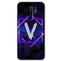 MRCİLETİSİM Xiaomi Redmi 9 Kılıf HD Desen Baskılı Arka Kapak+Temperli Cam - Dark Neon Yaprak V Harfi