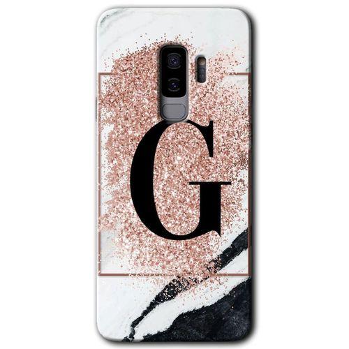 MRCİLETİSİM MRCİLETİSİM Samsung Galaxy S9 Plus Kılıf HD Desen Baskı Arka Kapak + Temperli Cam - Pembe Mermer Desenli G Harf