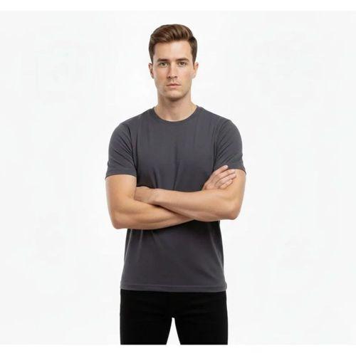 Erkek T-Shirt Bisiklet Yaka Slim Fit Dar Kesim Likralı Tişört Günlük Basic Body - Füme