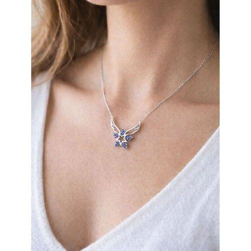 Pırlanta Safir Taşlı Melek Kanadı Kar Tanesi Kadın Gümüş Kolye