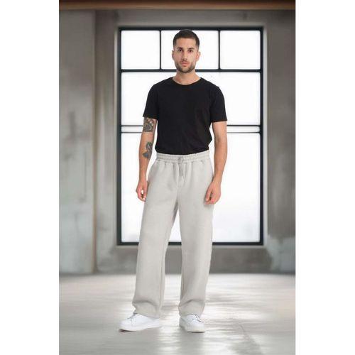 Baggy Kalıp 3 İplik Şardonlu Erkek Eşofman Altı - Açık Gri