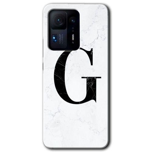Mi Mix 4 Kılıf HD Desen Baskılı Arka Kapak - Beyaz Mermer Desenli G Harfi + Kırılmaz Cam