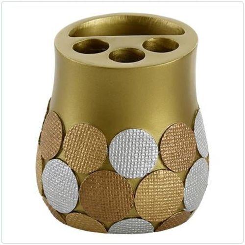 2 Adet Diş Fırçalık Altın Puanlı Poliresin 9X9X10Cm Banyo Seti