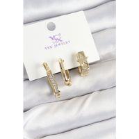 Pirinç Zİrkon Taşlı Yıldız Model Gold Renk 3'lü Kadın Küpe