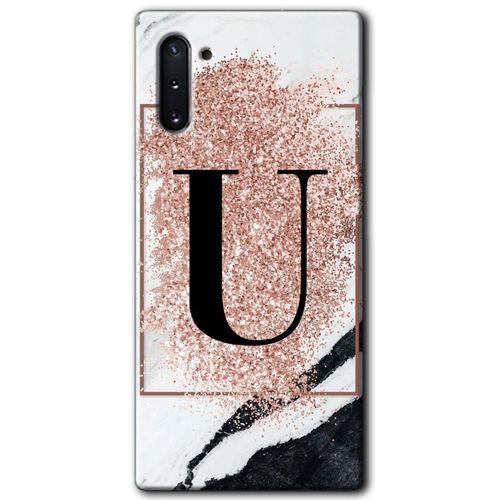 Samsung Galaxy Note 10 Kılıf HD Desen Baskılı Arka Kapak - Pembe Mermer Desenli U Harfi