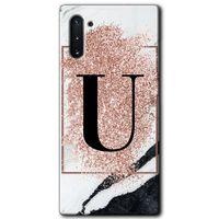 Samsung Galaxy Note 10 Kılıf HD Desen Baskılı Arka Kapak - Pembe Mermer Desenli U Harfi