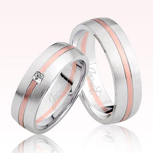 Beyaz Rose Şeritli Taşlı Altın Alyans 3105-1