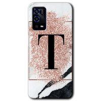 MRCİLETİSİM Oppo A55 Kılıf HD Desen Baskılı Arka Kapak + Temperli Cam - Pembe Mermer Desenli T Harfi