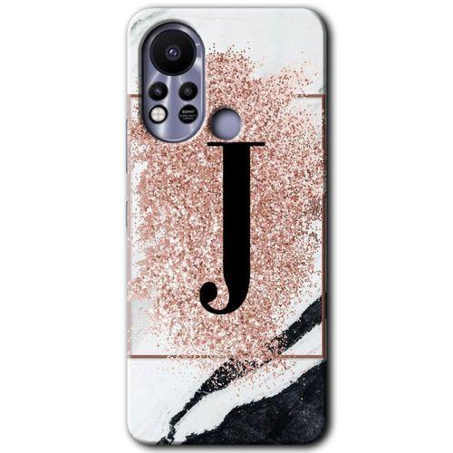 İnfinix Hot 11s Kılıf HD Desen Baskılı Arka Kapak - Pembe Mermer Desenli J Harfi